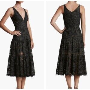 Dress Population Tiered Midi Dress Lace Mettalic Cocktail Wedding Guest Dress XL
